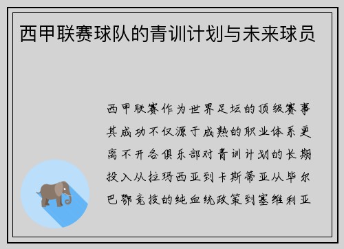 西甲联赛球队的青训计划与未来球员
