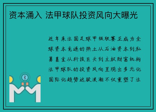 资本涌入 法甲球队投资风向大曝光